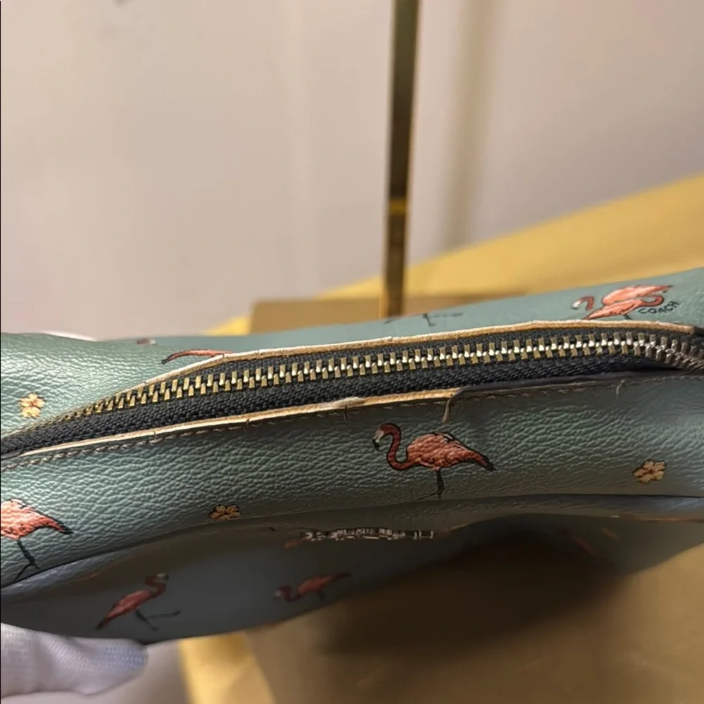 Coach Teal Flamingo Print Cosmetic Bag